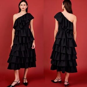 Endless Rose One-Shoulder Ruffled A-Line Midi Dress